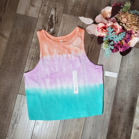 NWT SO Cropped Tie-Dye Tank Top Women’s Juniors Size XL Ribbed Racerback - Picture 3 of 16